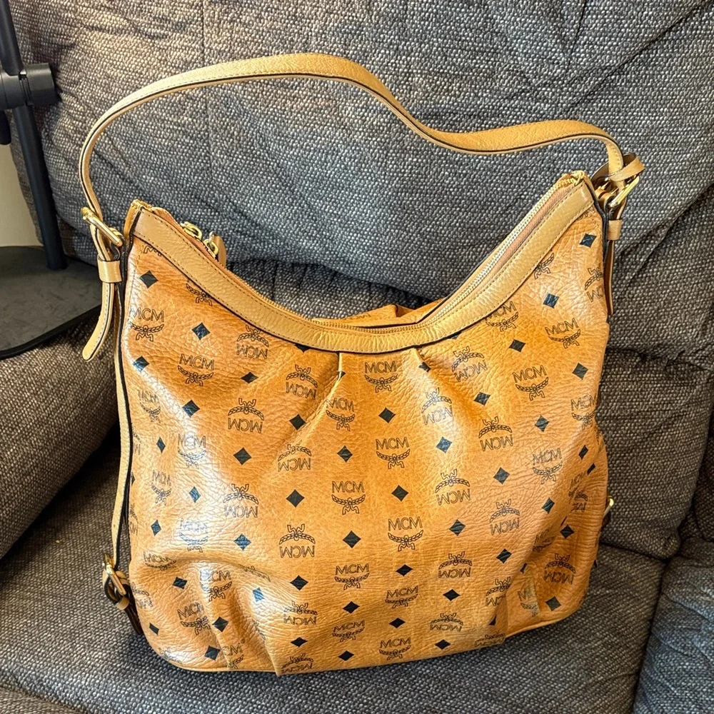 MCM Cognac Visetos Shoulder/ Hobo Bag with  Lock and Key- Clean interior